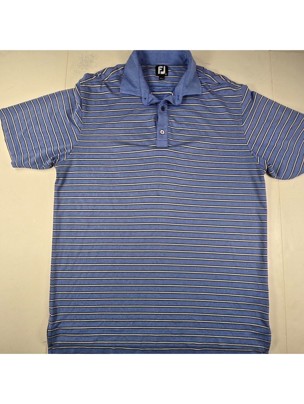 Footjoy Golf Performance Polo Men's Large Striped Blue Short Sleeve